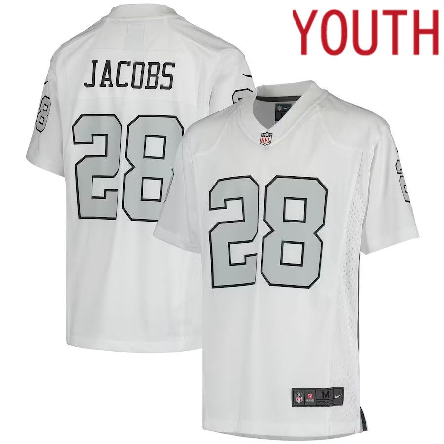 Youth Las Vegas Raiders 28 Josh Jacobs Nike White Color Rush Game NFL Jersey